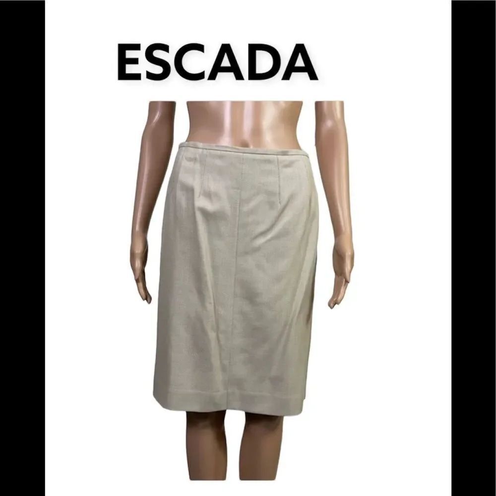 Escada Tan Cofee Straight Knee Length Woven Pencil Skirt 36 US 4